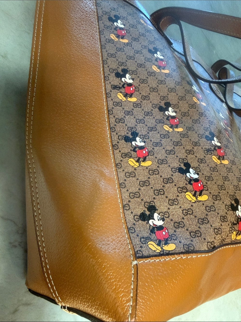 Gucci X Disney Brown and Tan Mickey Mouse Tote with Wrist Pouch - Picture 13 of 16